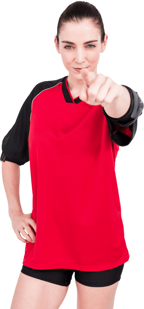 Transparent Background Female Athlete Pointing with Confidence