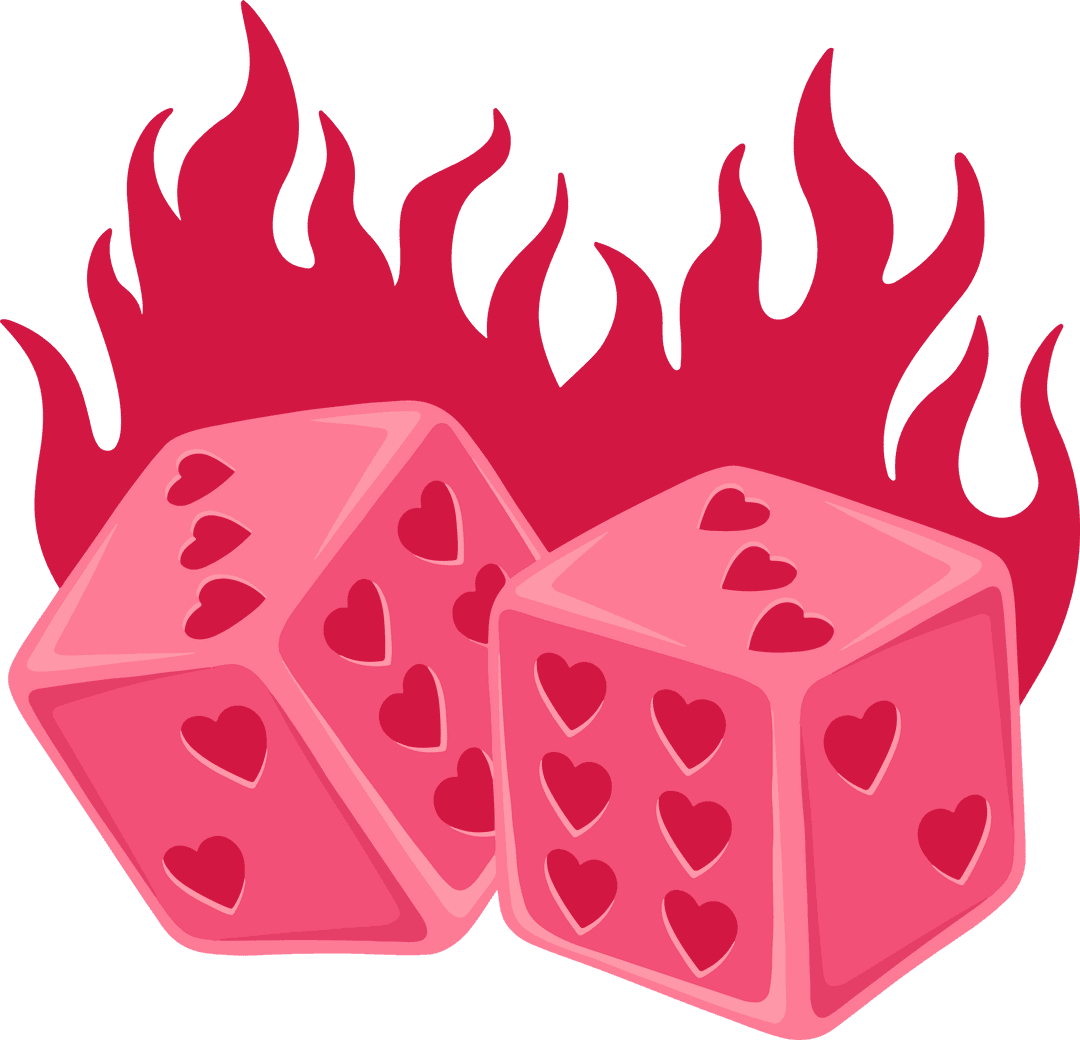Fiery Heart Dice with Flames on Transparent Background