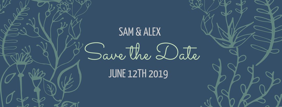 Elegant Botanic-Themed Save the Date Card on Navy Background - Download Free Stock Templates Pikwizard.com