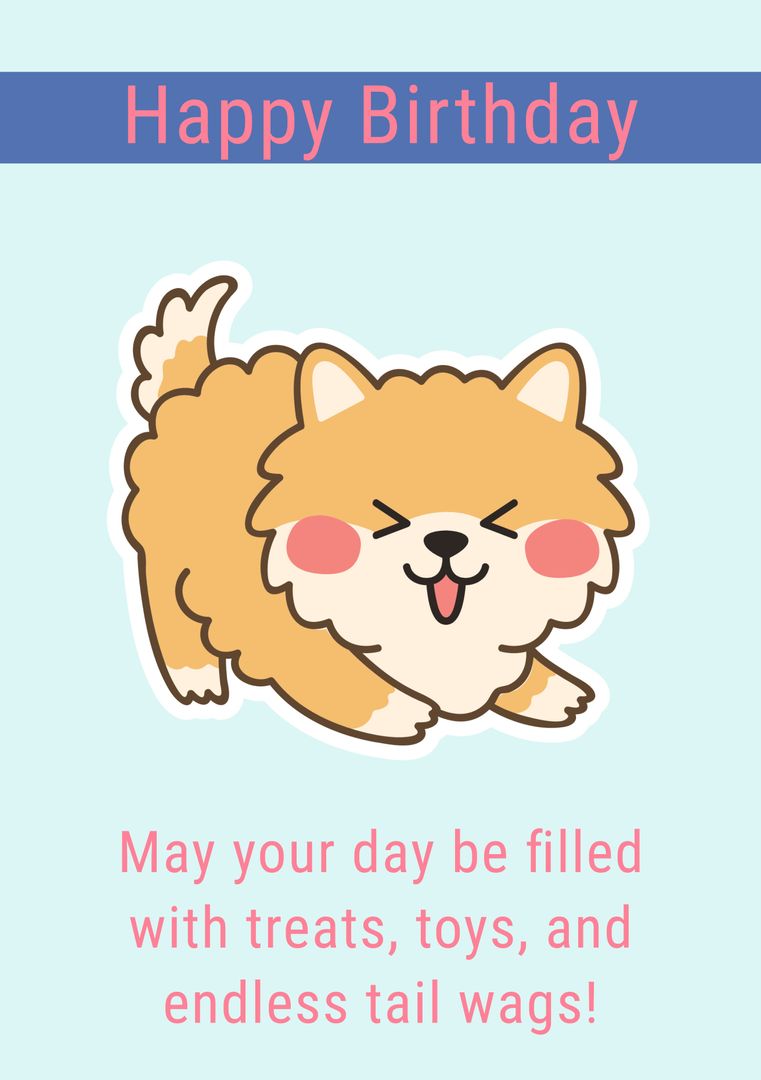 Cute Cartoon Dog Birthday Greeting Card with Happy Message - Download Free Stock Templates Pikwizard.com