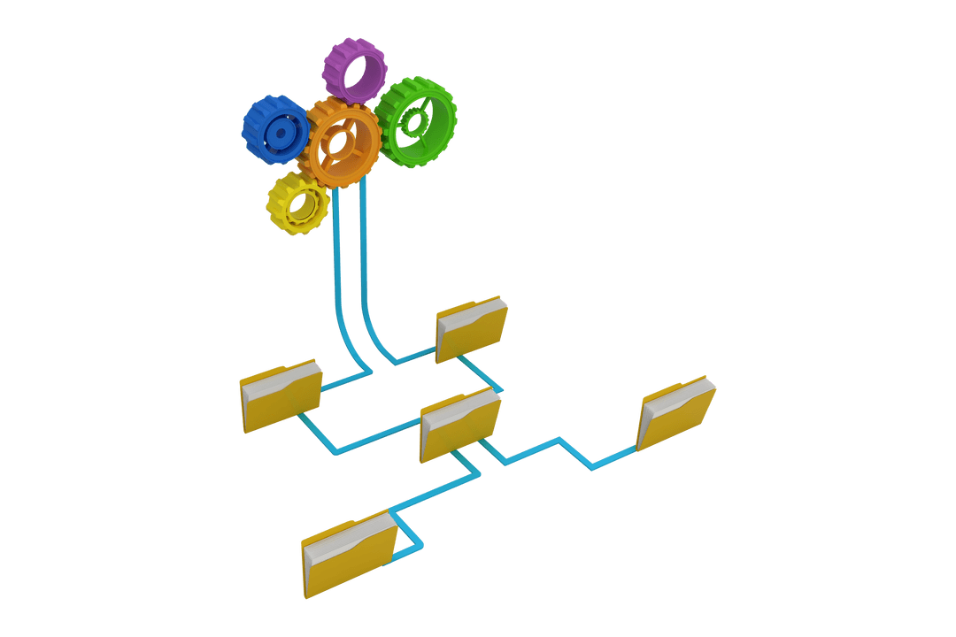Colorful Cogs and Folders Network on Transparent Background