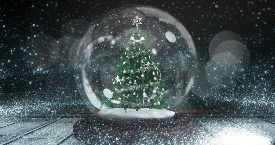 Magical Christmas Tree in Snow Globe with Starry Swirl - Free Images, Stock Photos and Pictures on Pikwizard.com