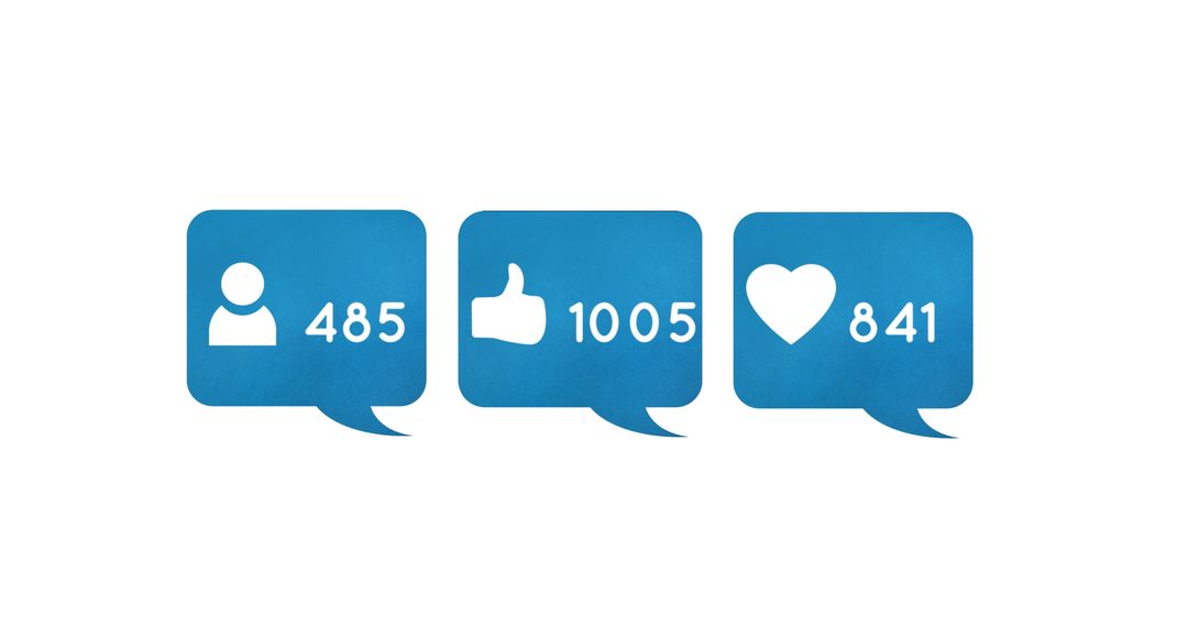 Social Media Notifications Icons with Numbers on White