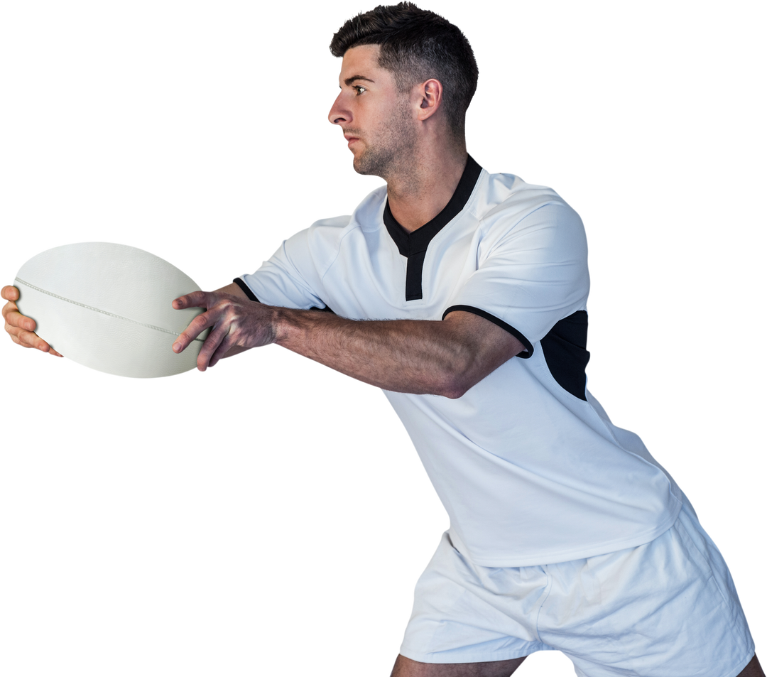 Rugby Player Holding Ball with Focused Expression on Transparent Background - Download Free Stock Images Pikwizard.com