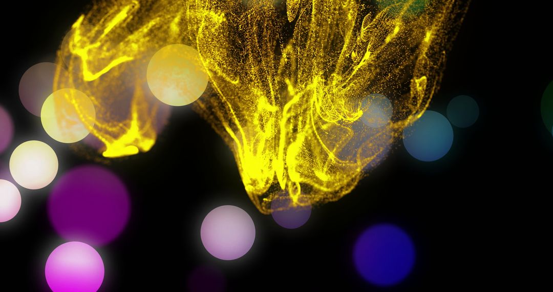 Vibrant Yellow Light Swirls and Colorful Bokeh in Cosmic Space