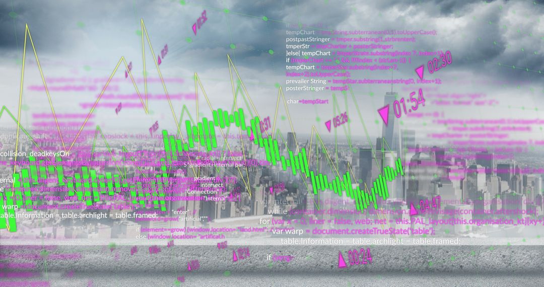 Digital Data Analysis Over City Skyline with Cloudy Background