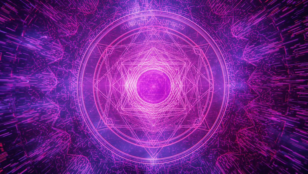 Cybernetic Neon Geometric Symbol in Digital Space