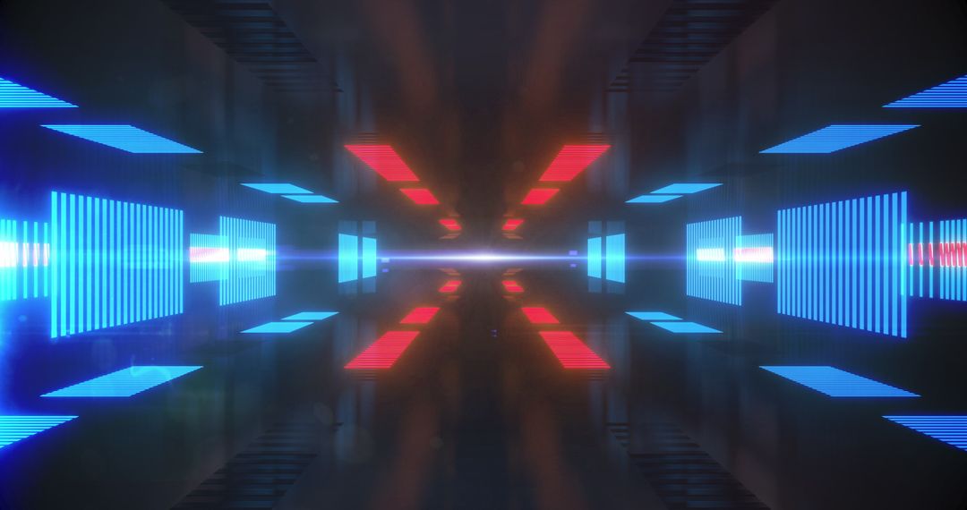 Futuristic Glowing Tunnel with Red and Blue Neon Lights
