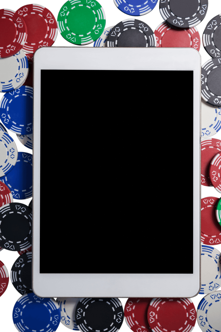 Transparent Digital Tablet Surrounded by Casino Chips