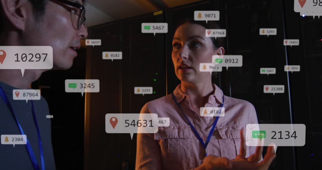 Diverse Team Collaborating Over Data Project in High-Tech Server Room