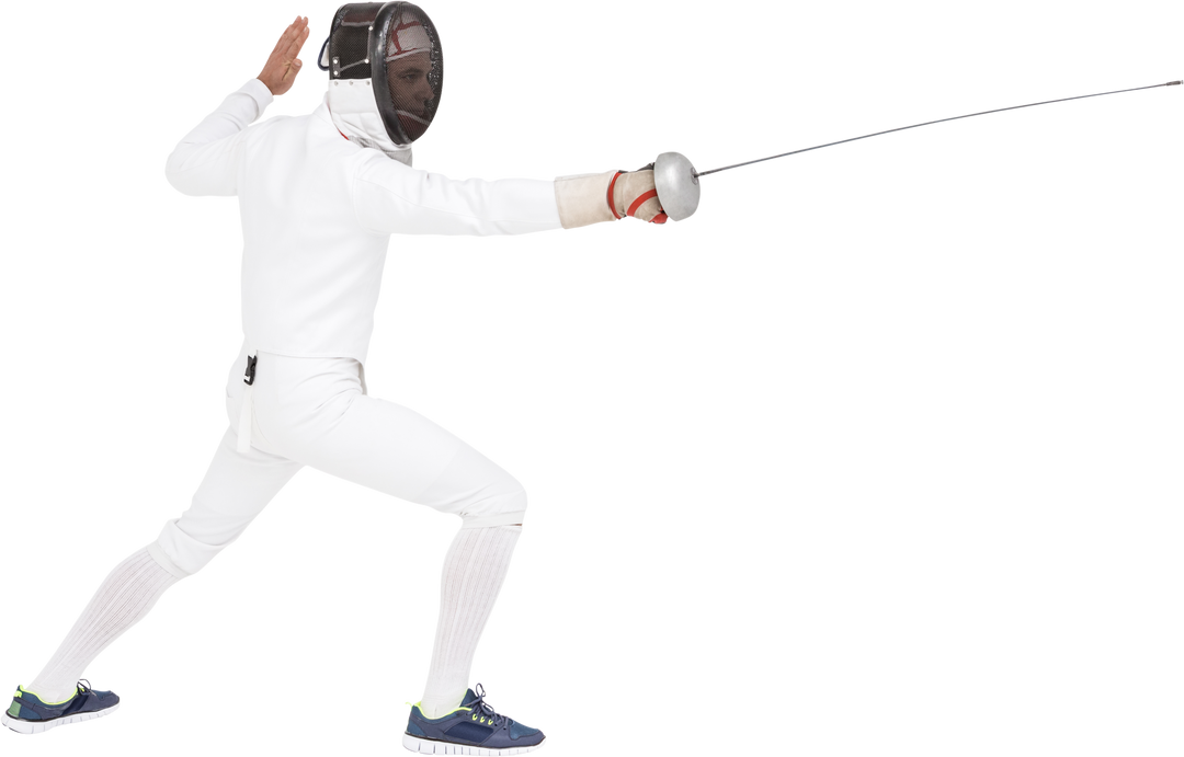 Transparent Background Fencer in Protective Gear Lunging with Sword - Download Free Stock Images Pikwizard.com