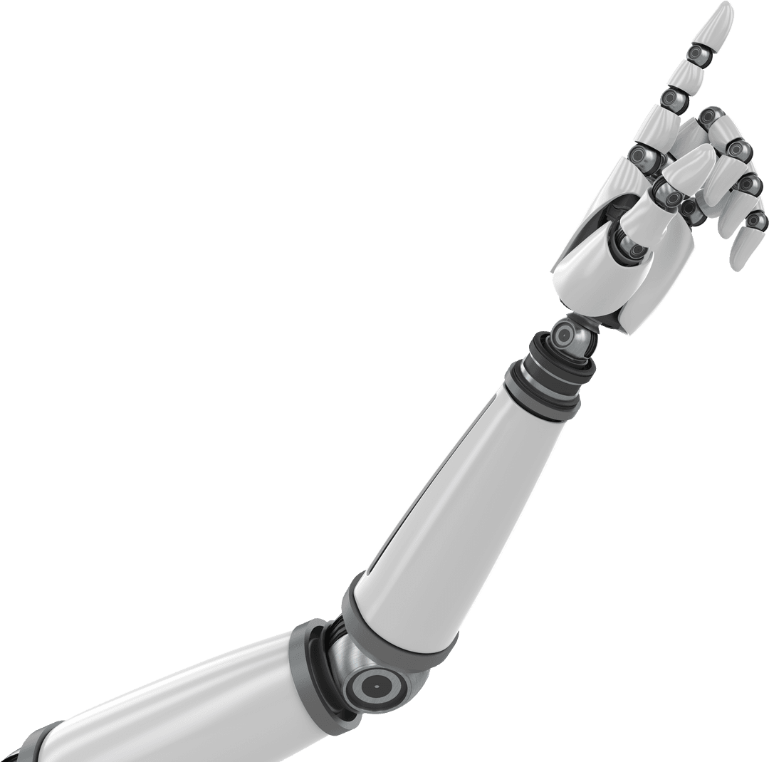 Futuristic Robotic Arm Pointing Gesture on Transparent Background