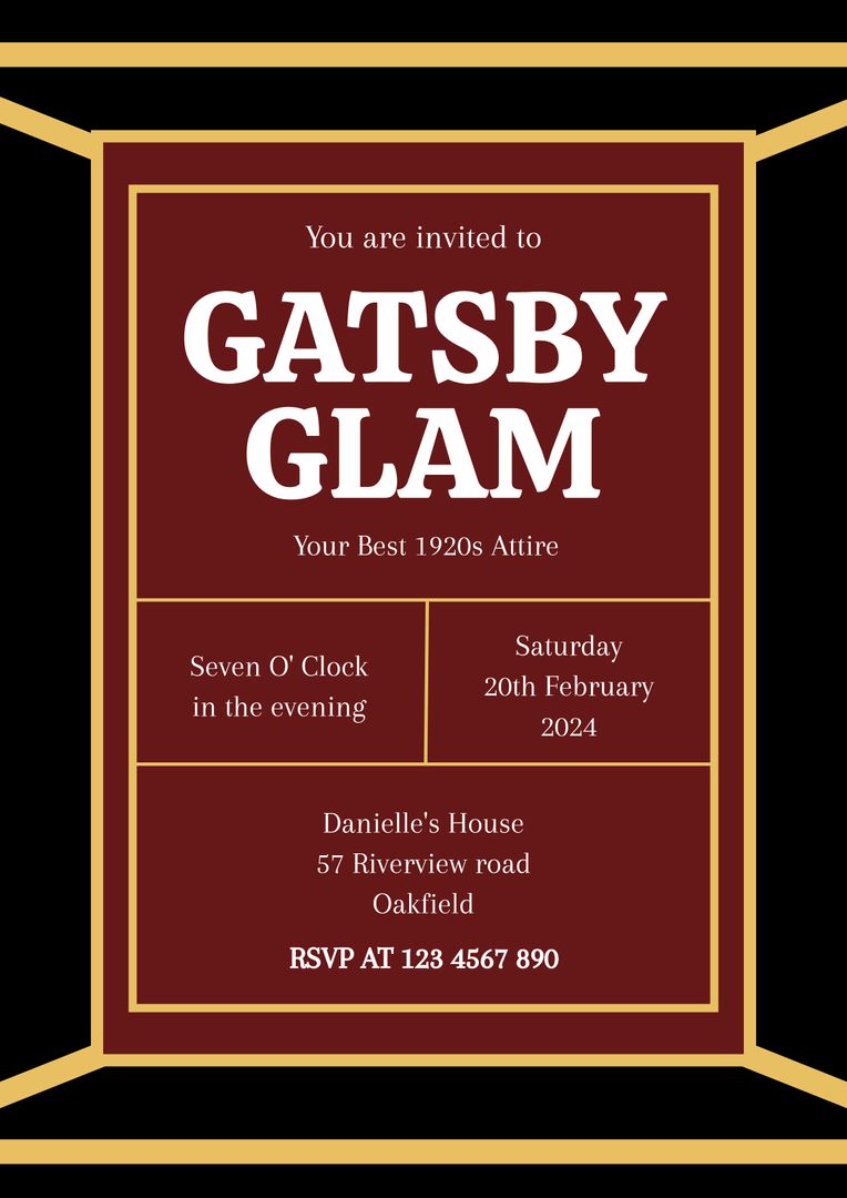 Roaring '20s Gatsby Glam Event Invitation with Art Deco Frame - Download Free Stock Templates Pikwizard.com