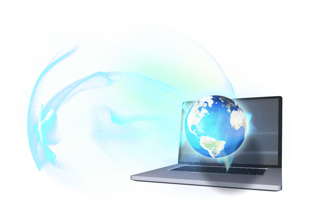 Digital Abstract Laptop with Globe on Transparent Background