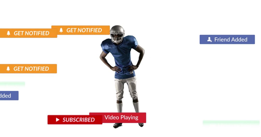 American Football Player with Digital Notifications Overlay