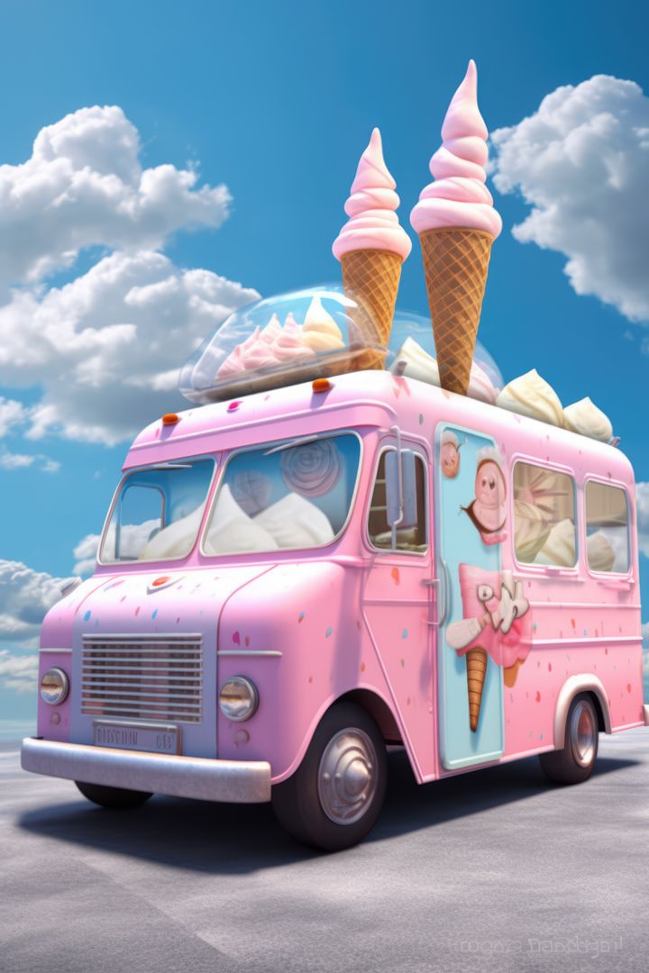 Pink and blue retro ice cream truck in street, created using generative ai technology - Free Images, Stock Photos and Pictures on Pikwizard.com