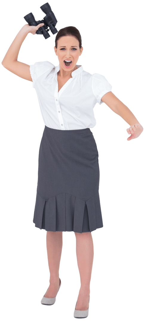 Transparent Angry Businesswoman Throwing Binoculars