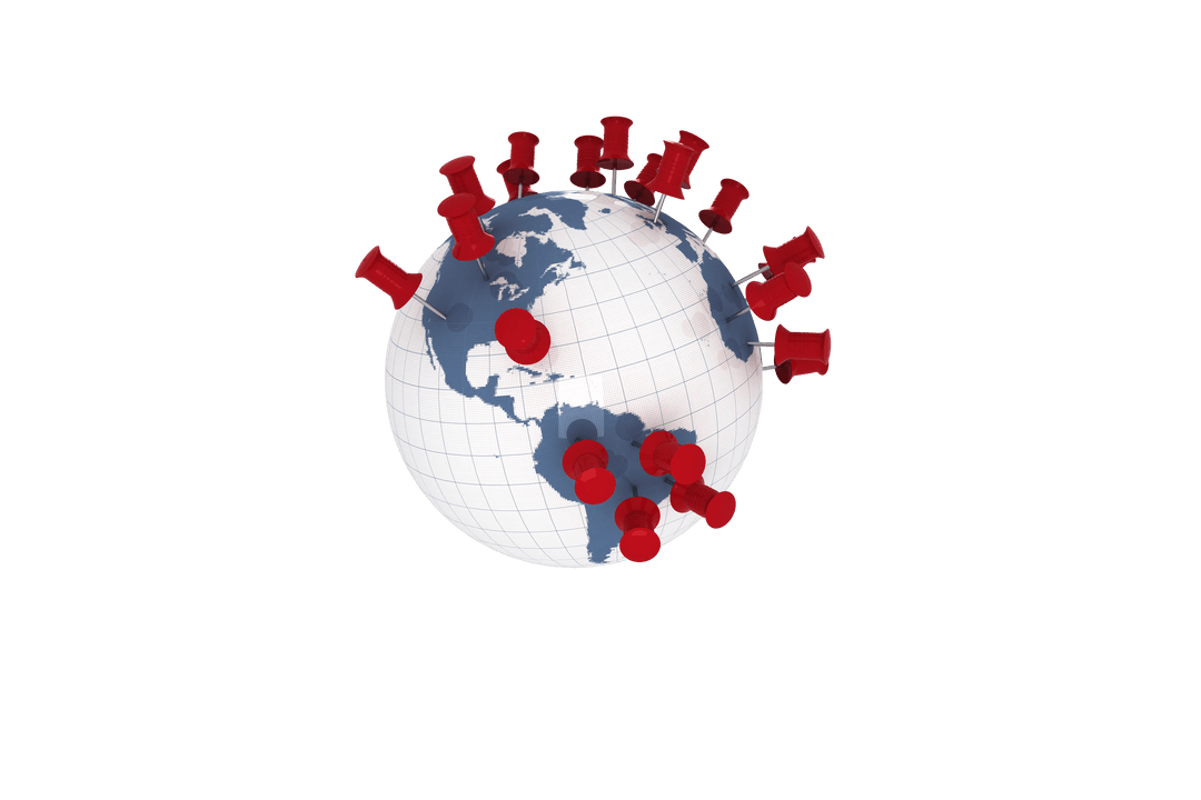 Global Concept with Red Pins on Transparent Background