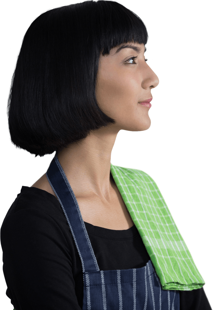 Woman with Apron and Towel on Transparent Background