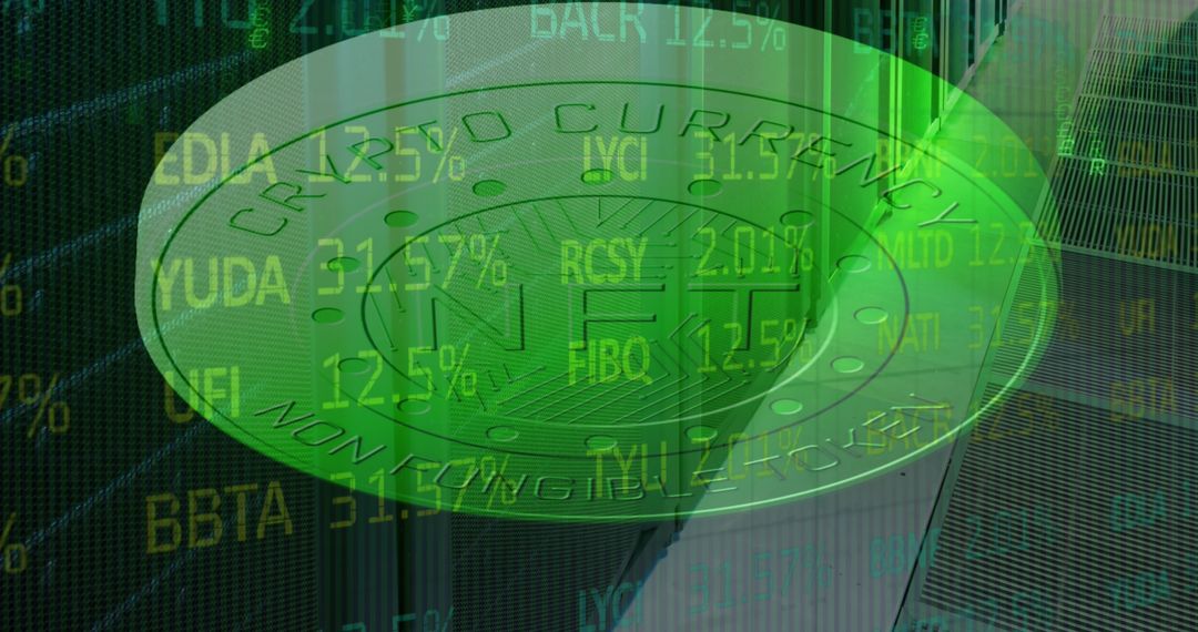 NFT Coin with Digital Financial Graphs and Finance Data Visualization