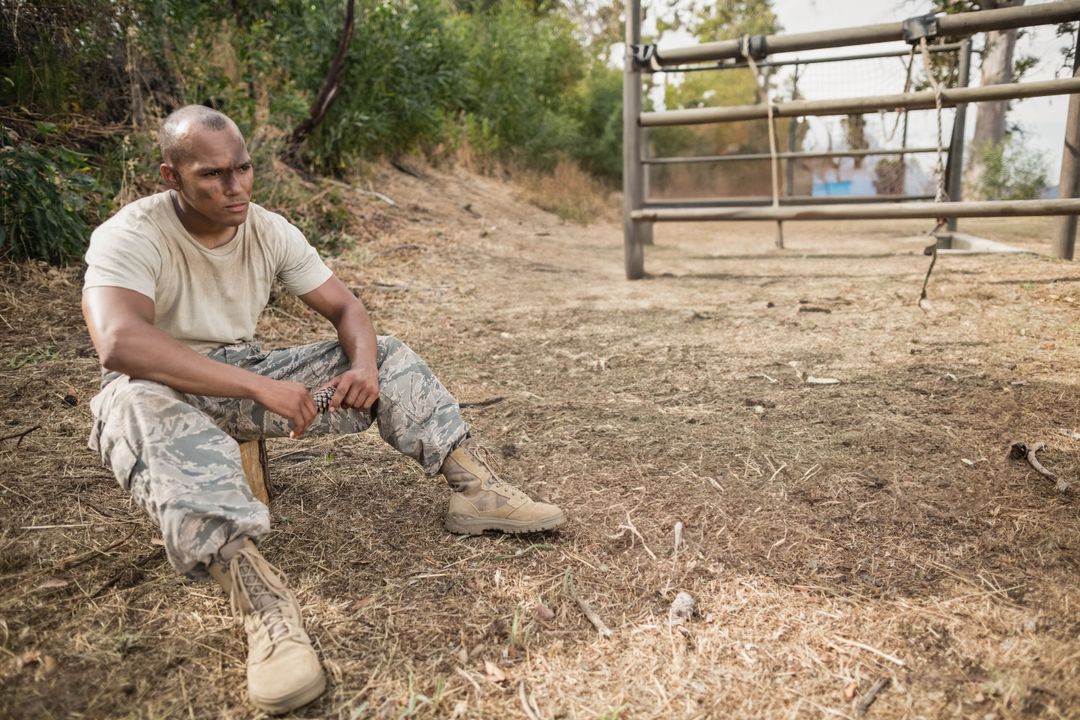 Soldier in Military Training with Open Field Environment