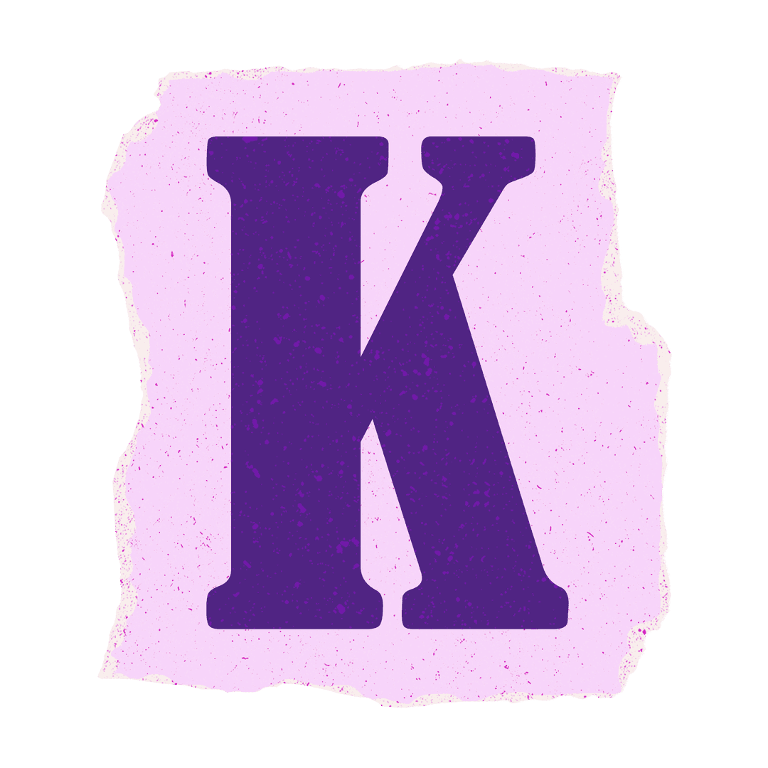 Transparent Torn Paper with Bold Letter K in Textured Style