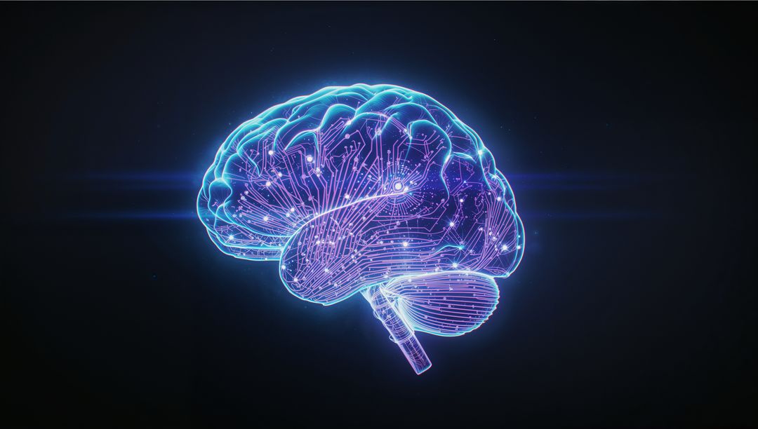 Futuristic Neon Brain with Digital Circuitry