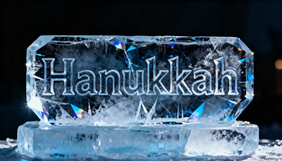 Glowing Hanukkah Ice Sculpture Radiating Prismatic Highlights and Frosty Crystal Detail
