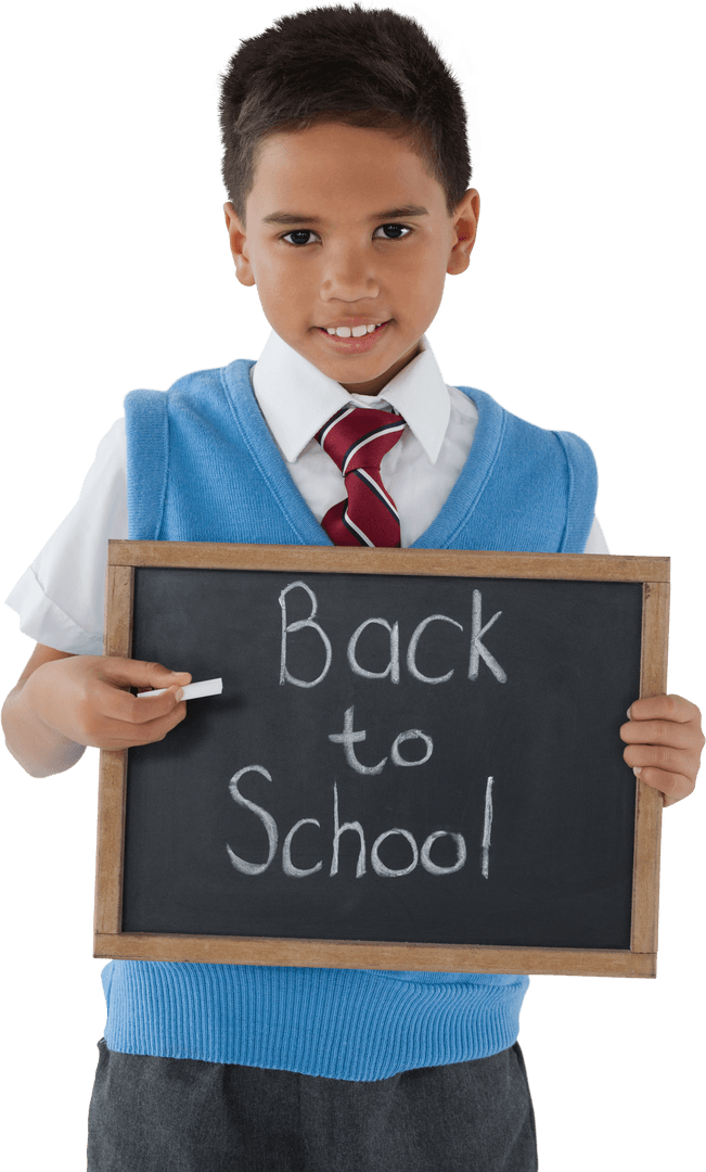 Transparent Schoolboy Holding Chalkboard with Back to School Text