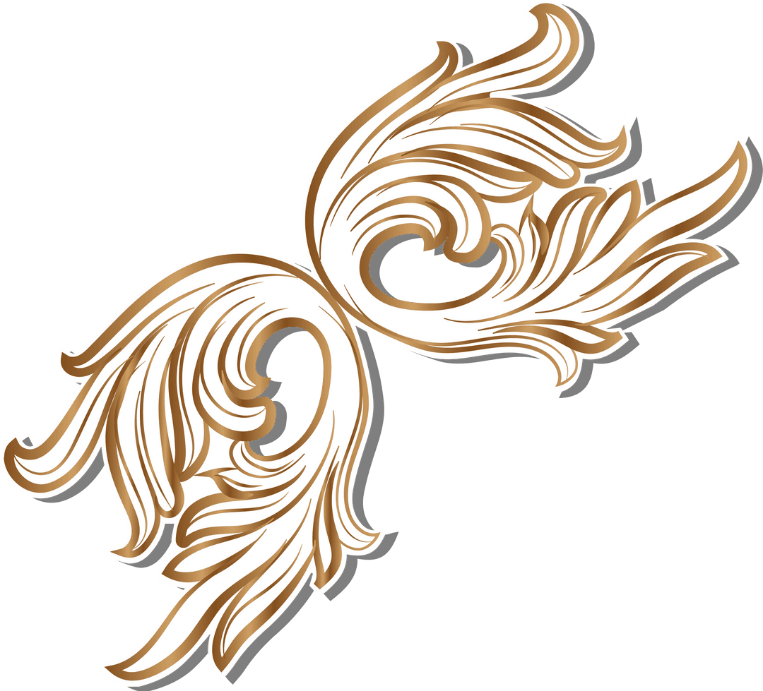 Baroque Flourish with Elegant Twin Leaf Motifs on Transparent Background