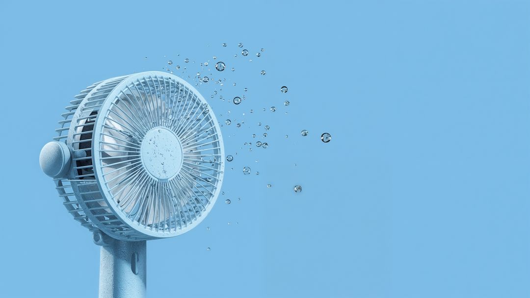 Portable Blue Desk Fan with Water Droplets in Minimalist Style