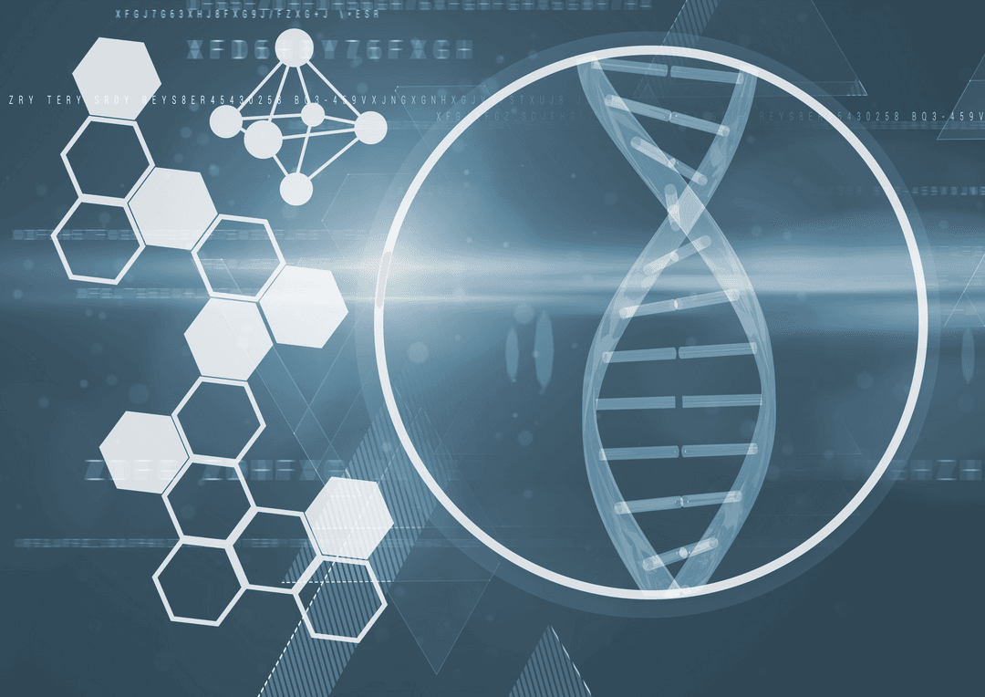 Transparent DNA Helix with Molecular Structure Abstract Design