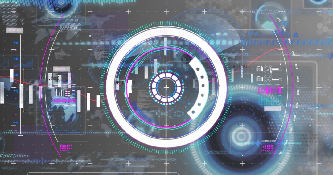 Futuristic Digital Interface with Central Scope Graphic