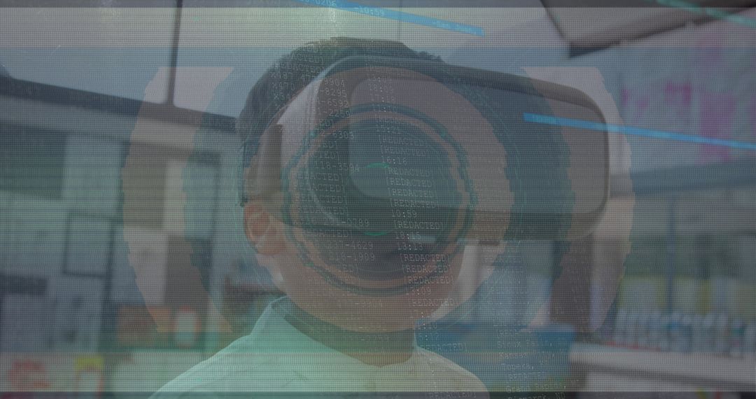 Child Exploring Virtual Reality with Futuristic Digital Effects