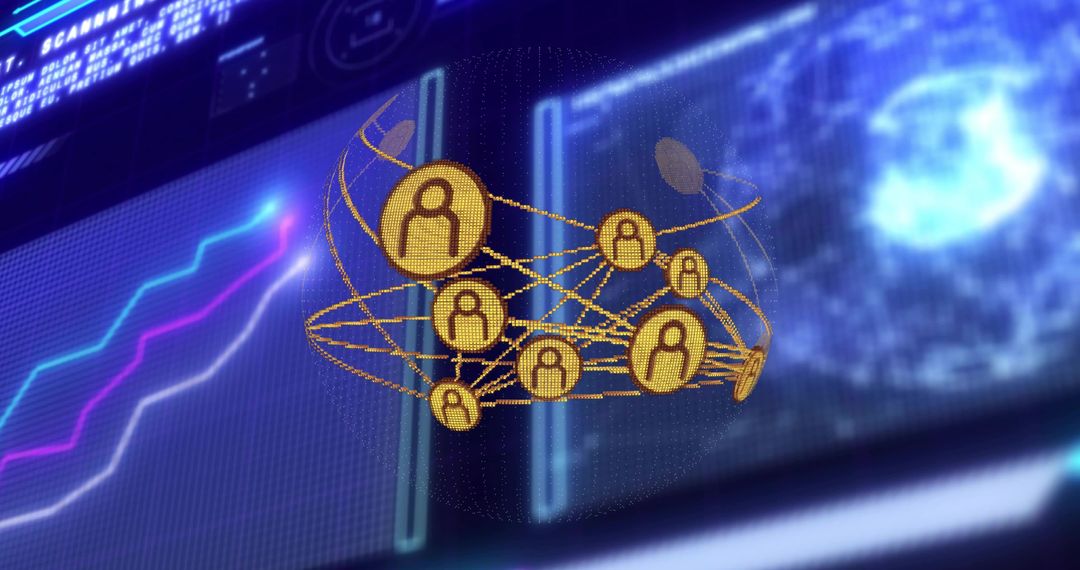 Futuristic Network of Golden Avatars with Digital Graphs