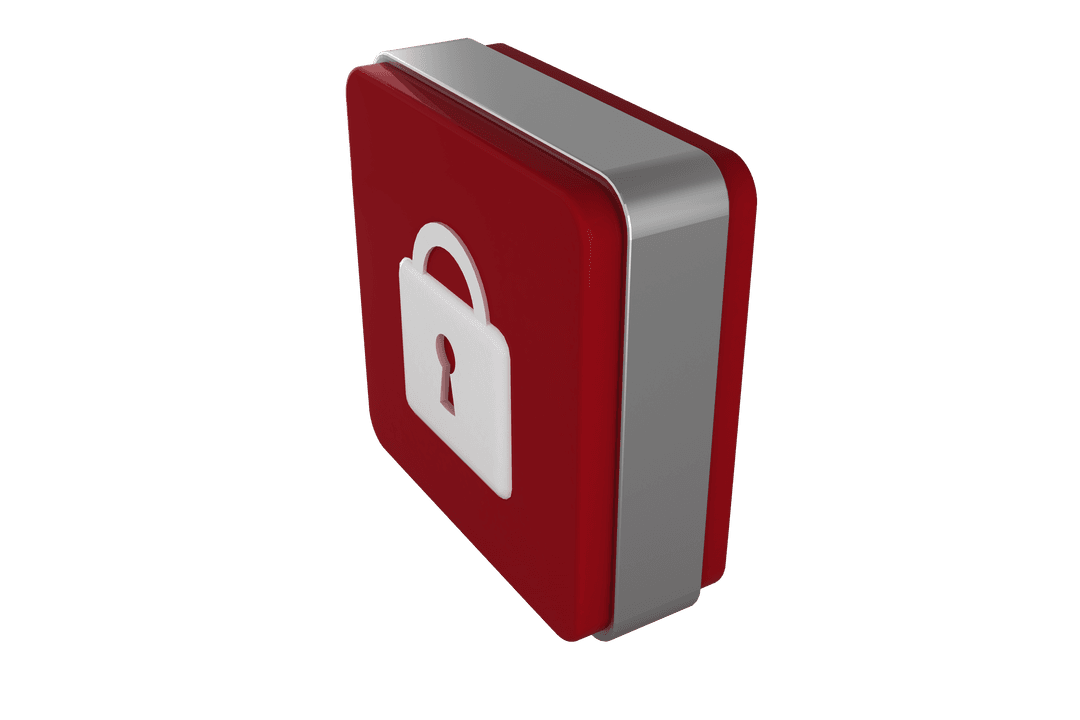 White Padlock Icon on Red Cube Transparent Background Illustration