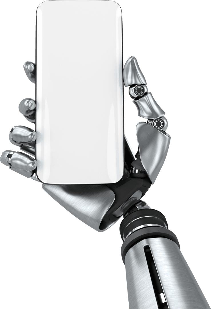 Transparent Robotic Hand Holding Smartphone Illustration