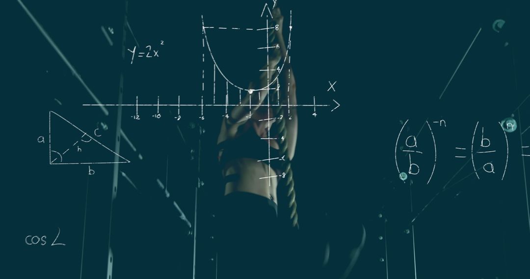Athlete Climbing Rope with Mathematical Equation Overlay
