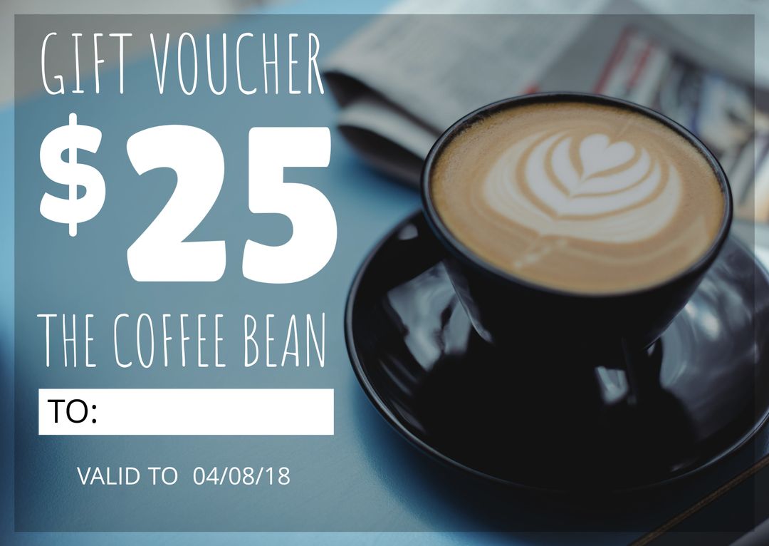 Coffee Gift Voucher $25 with Latte Art - Download Free Stock Templates Pikwizard.com