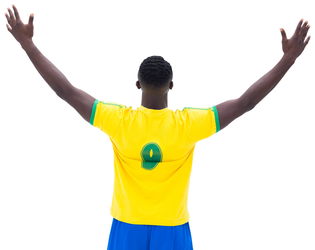 Transparent rear view of football player with arms raised in celebration - Download Free Stock Images Pikwizard.com