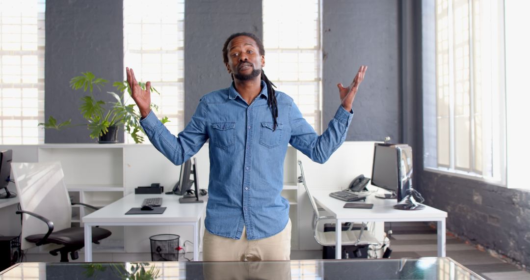 Confident Professional Presenting in Modern Office Environment