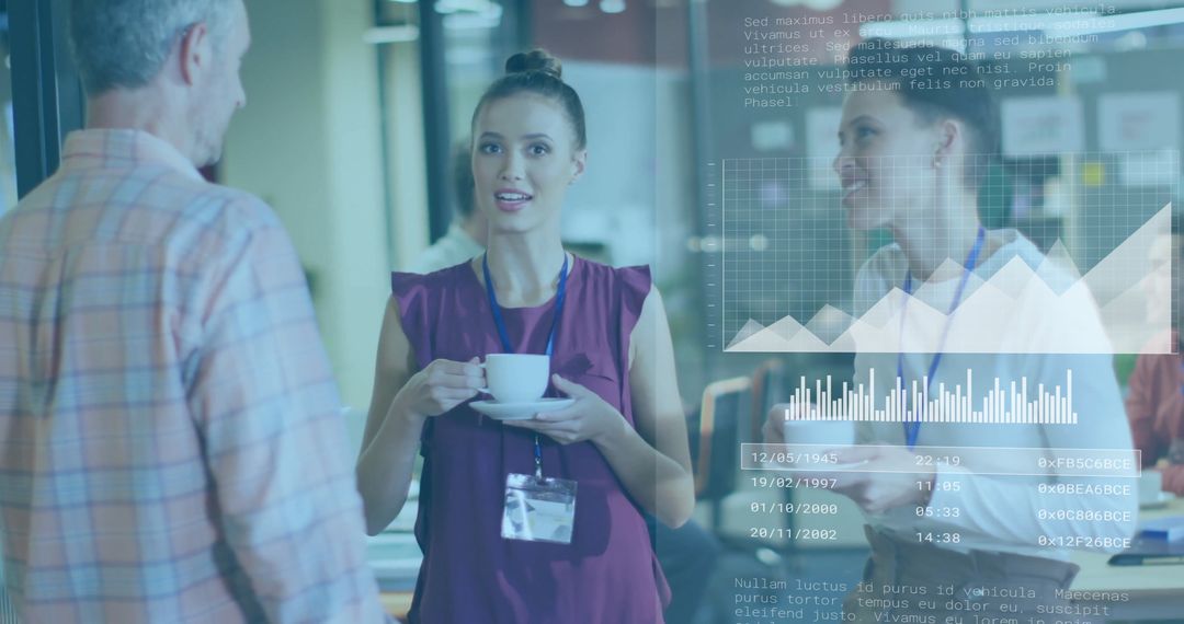 Diverse Professionals Discussing with Data Analytics Overlay