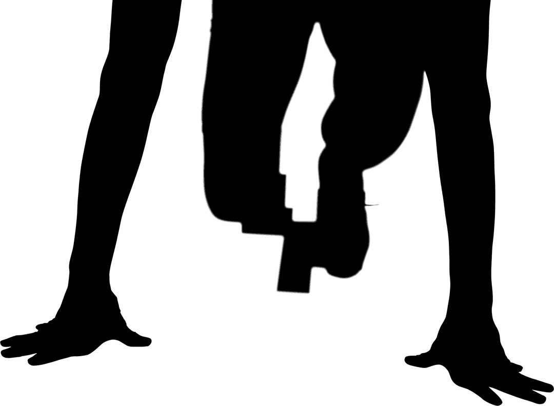 Silhouette of Male Runner in Starting Position on Transparent Background