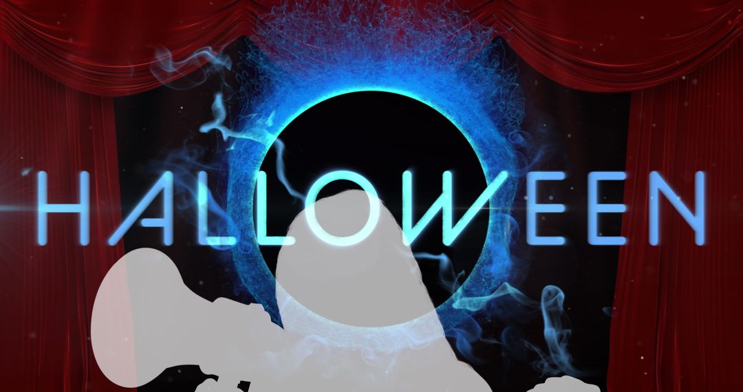 Eerie Halloween Abstract with Red Curtains and Smoky Details