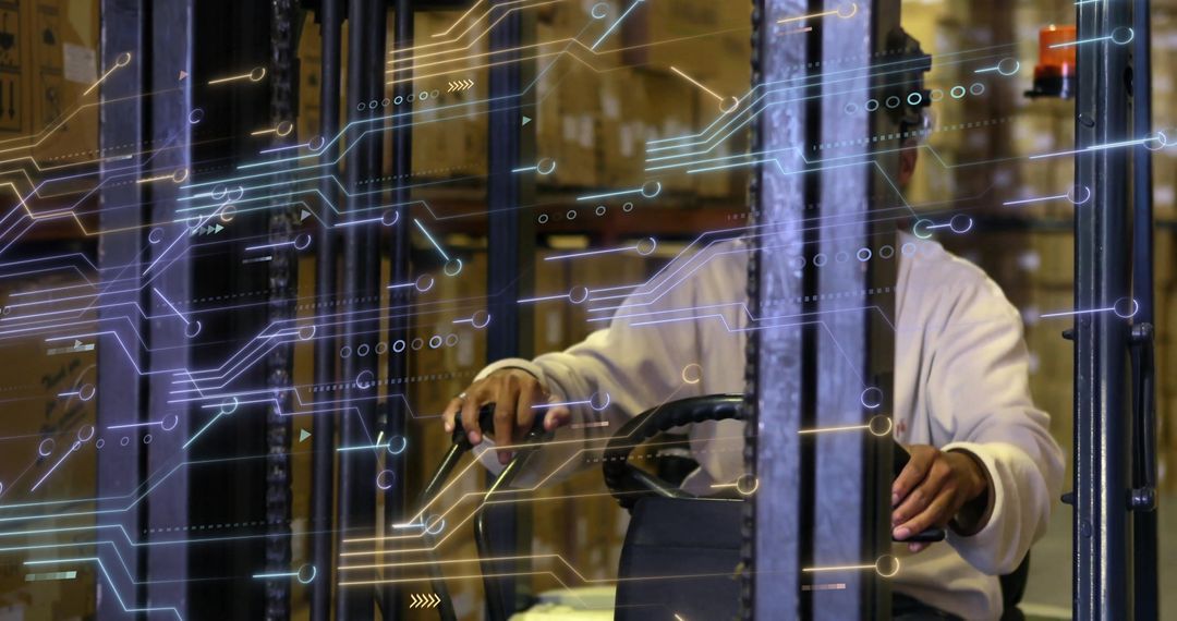 Warehouse Forklift Operator with Digital Automation Interface