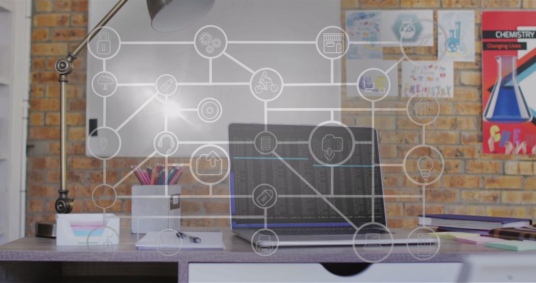 Digital Security Icons in Modern Office Workspace
