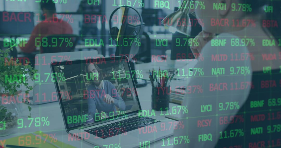 Man Analyzing Stock Market Data in Modern Office