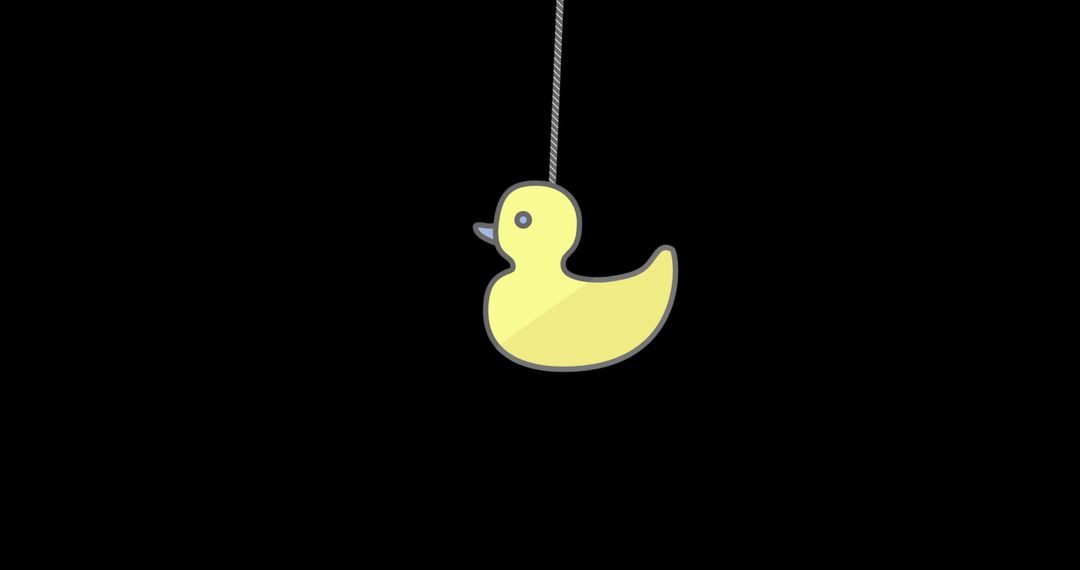 Cute Hanging Yellow Duck Toy Isolated on Black Background