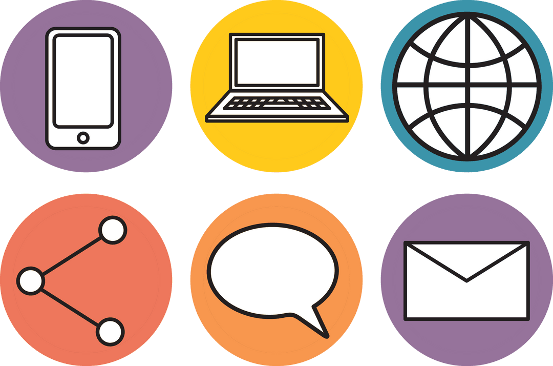 Colorful Transparent Communication and Technology Icons Set