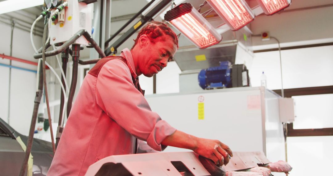 Skilled Mechanic Grinding Car Parts in Workshop